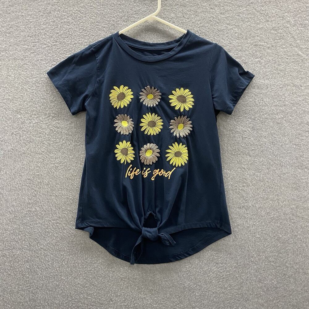 AVRA Los Angeles Women’s S Navy Daisy Floral Graphic Tie Front T-Shirt Cheerful